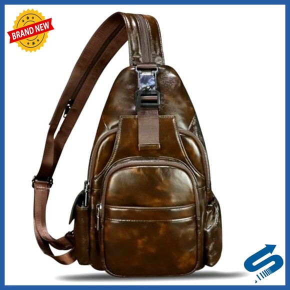 Genuine Leather Sling Backpack Crossbody Bag Large Capacity Unisex main image 5